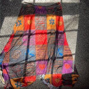 Amazon Multicolor Patchwork Embroidered Maxi Skirt - Red, Orange, Purple, Blue